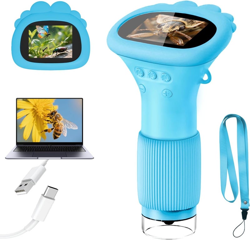 Acoath Microscope for Kids, 1000X Handheld Digital Miniscope with 2.0" Screen, Portable Pocket Microscope Education Toys Christmas Gifts for Age 3 4 5 6 7 8 9 10 Girls Boys - Image 1
